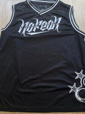 No Fear Men's Y2K Sleeveless Jersey Blk/Grey Script Spell-Out Brass Knuckles
